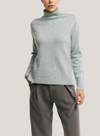 Ribbed-Trim Funnel-Neck Wool-Cashmere Sweater - Lake Blue, XL image