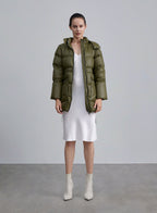 Hooded Cinched Waist Puffer Jacket - Army Green, S image
