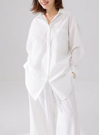 Oversized Pleated Shirt - White, S image