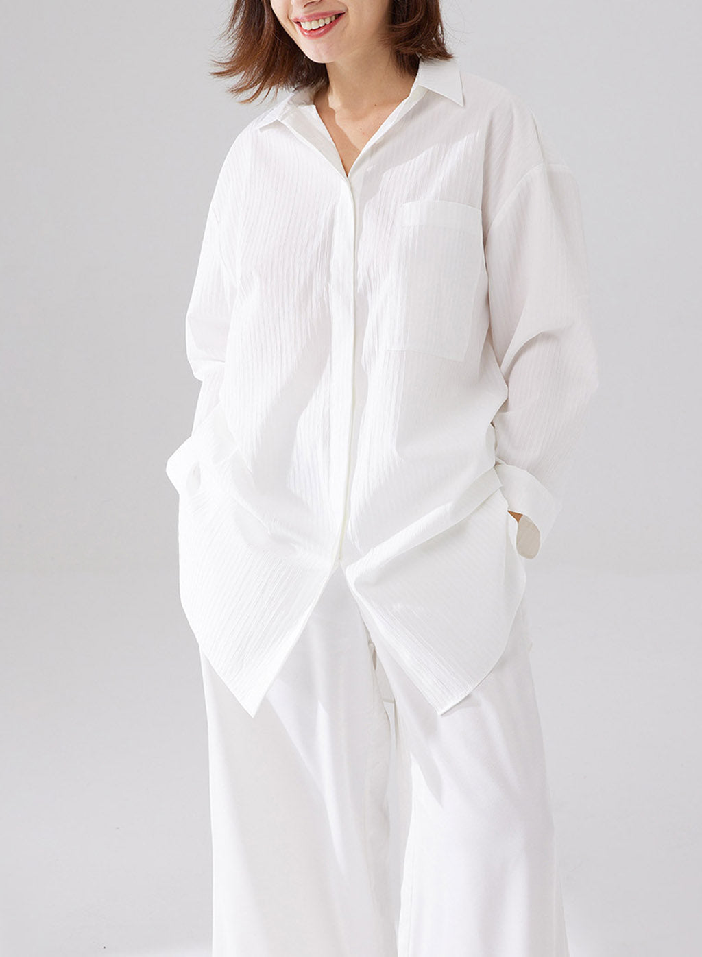 Oversized Pleated Shirt - White, S image