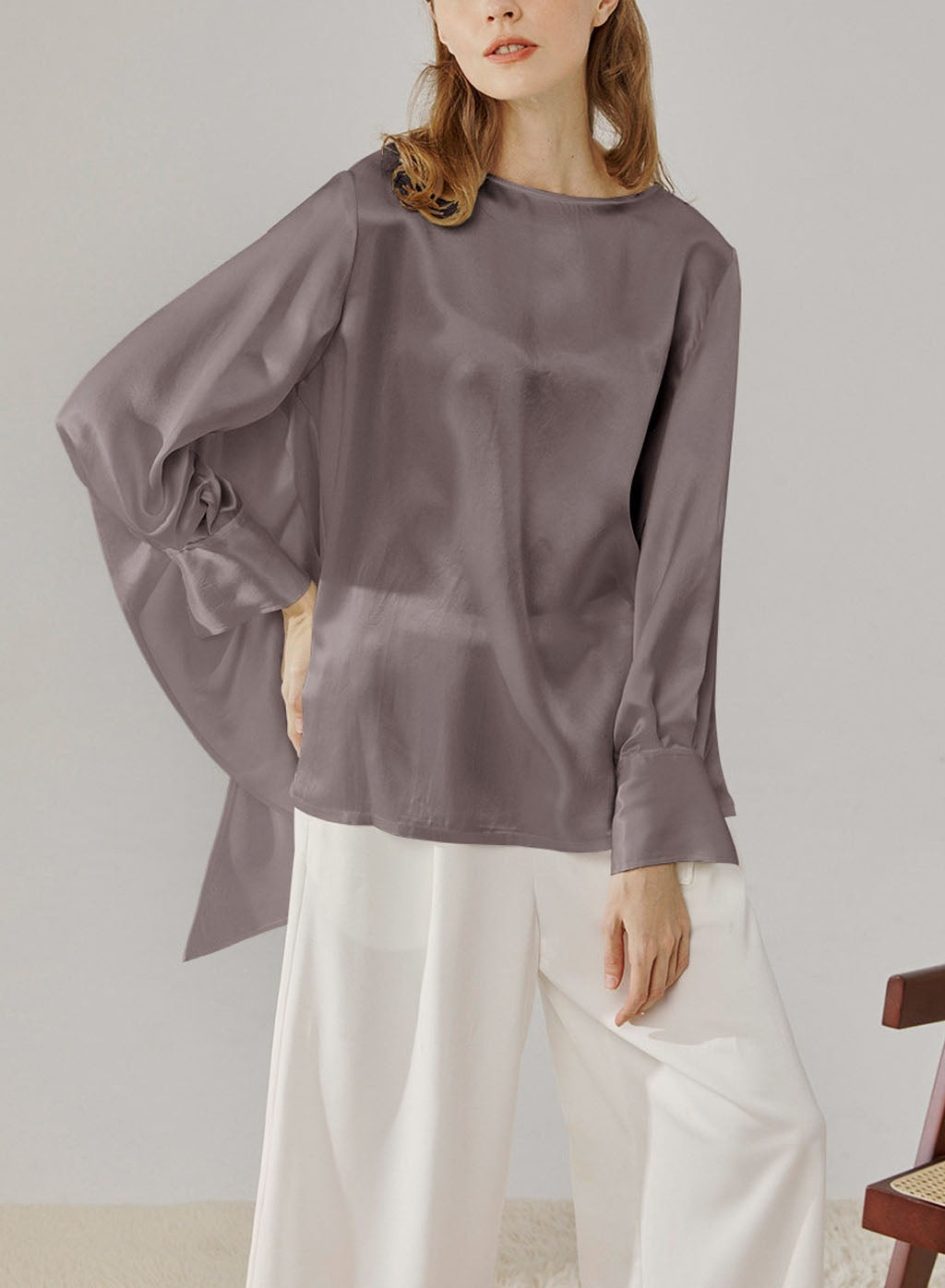 Wide Ball Sleeve Blouse - Gray, S image