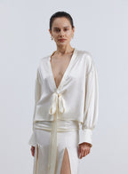 Strap-winding Kimono Silk Blouse - Ivory, XS image
