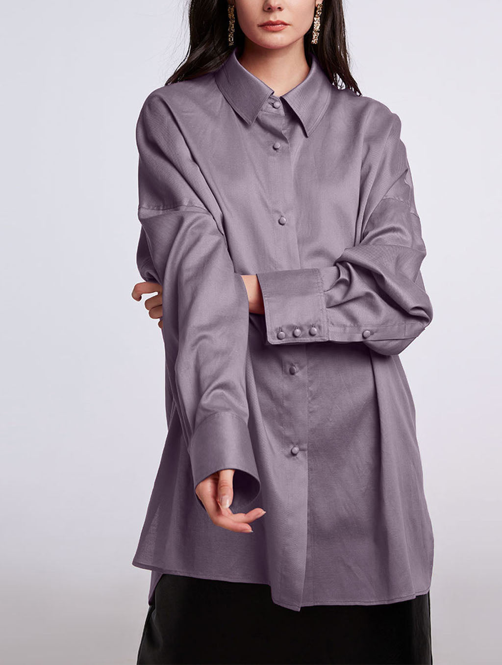 Draped Long-sleeves Shirt - Lilac, L image