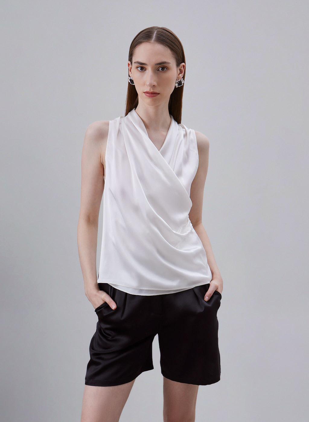 Draped Sleeveless Silk Wrap Top image 0