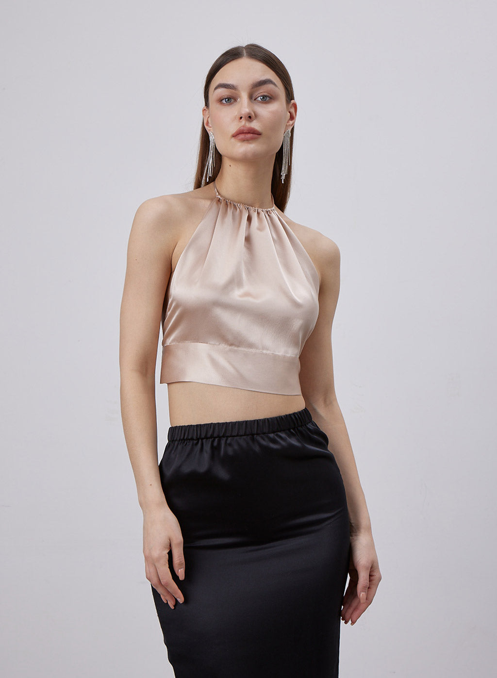 Tie-Back Halter Silk Crop Top image 0