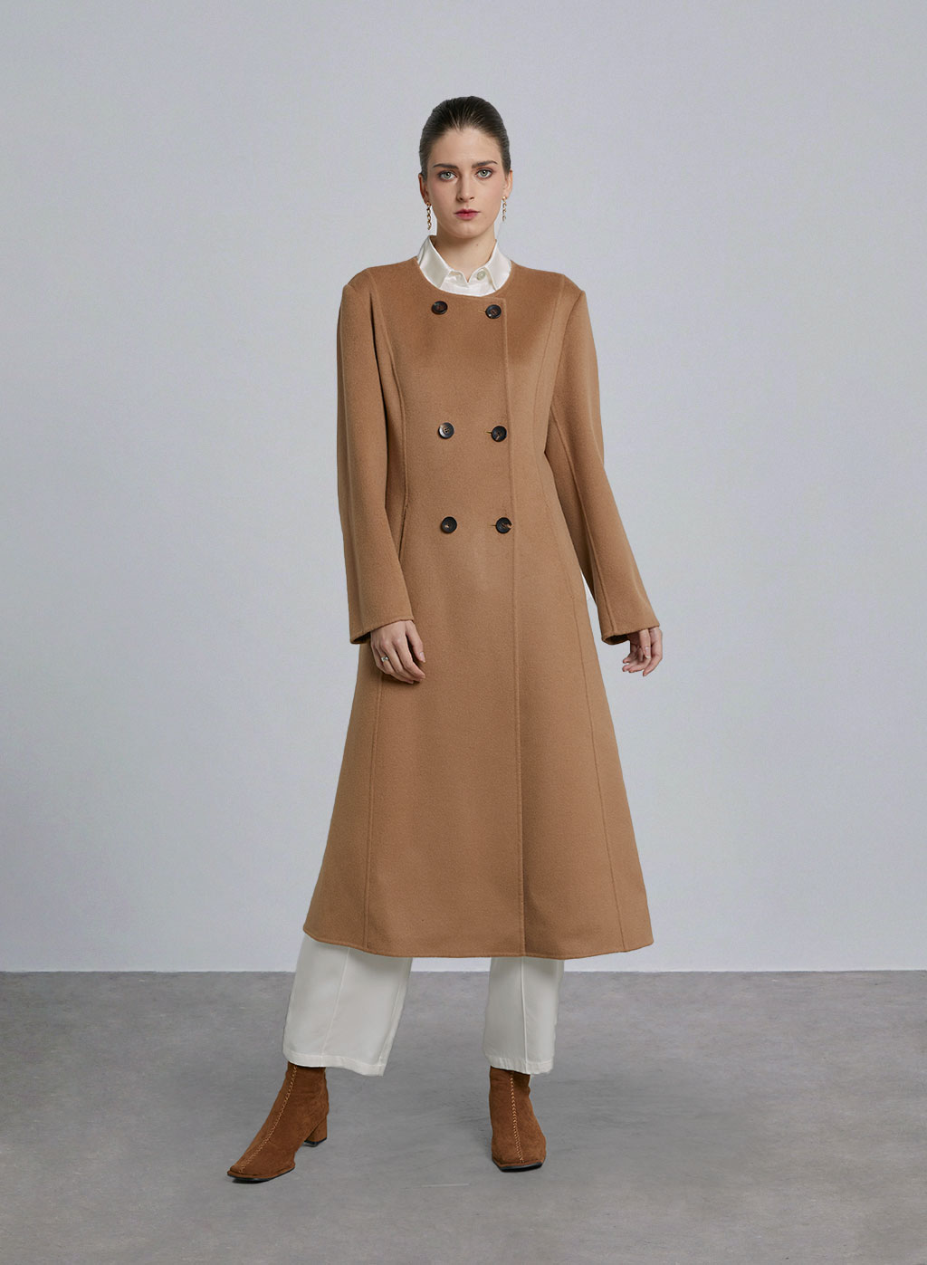 Collarless Double Breasted Wool Coat image 0