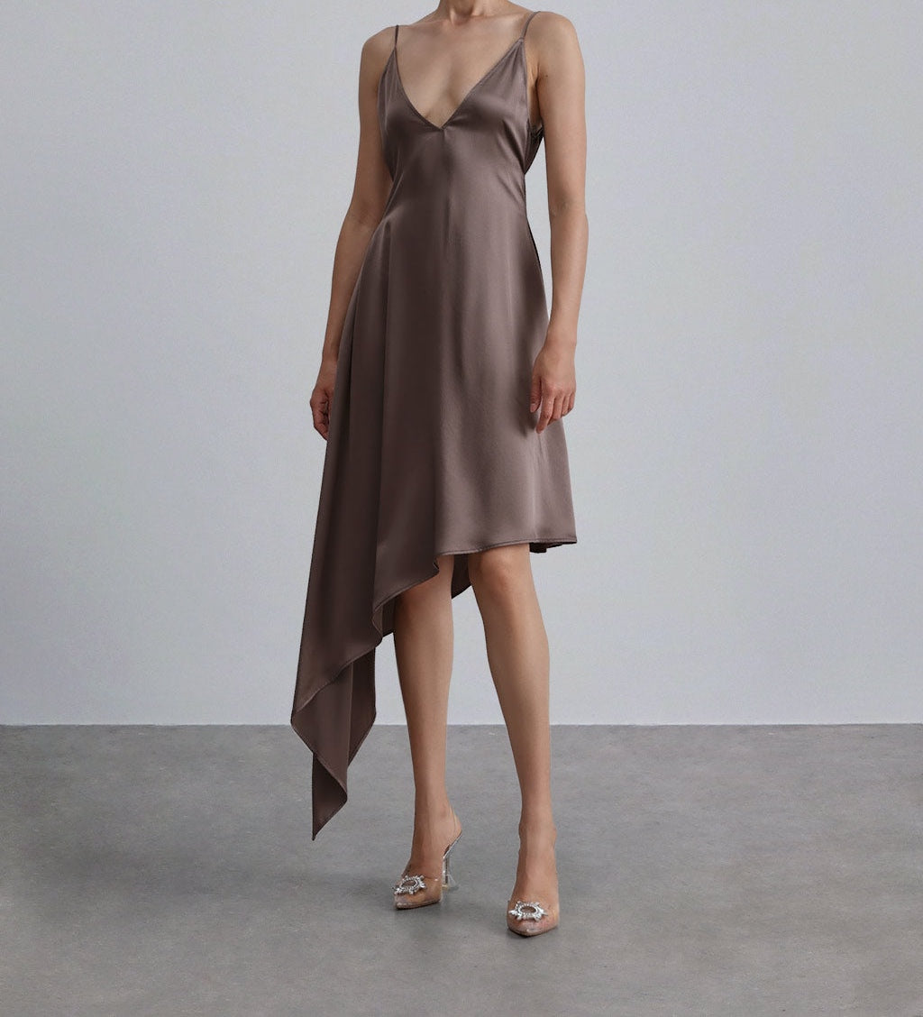 Asymmetric Handkerchief Hem Silk Slip Dress — SILK MAISON