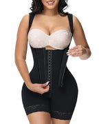High-Compression Front Zipper Mid-Thigh Shapewear with Built-In Bra