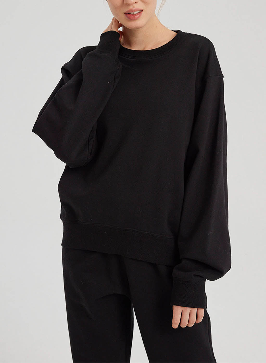 Drop Shoulder Loose Sweatshirt - Black, L image