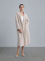 Draped Shoulder Double-faced Wool Coat - Ecru White, S image