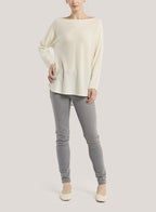 Boatneck Oversized Cashmere Sweater - White, S image