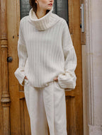 Cozy Cowl Neck Wool Sweater - Ecru White, L image