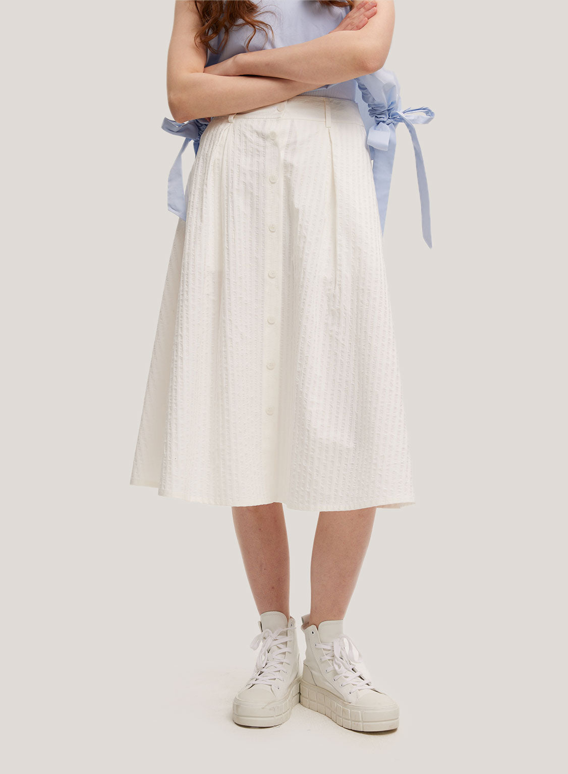 Textured Button-Front Pure Cotton Skirt image 1