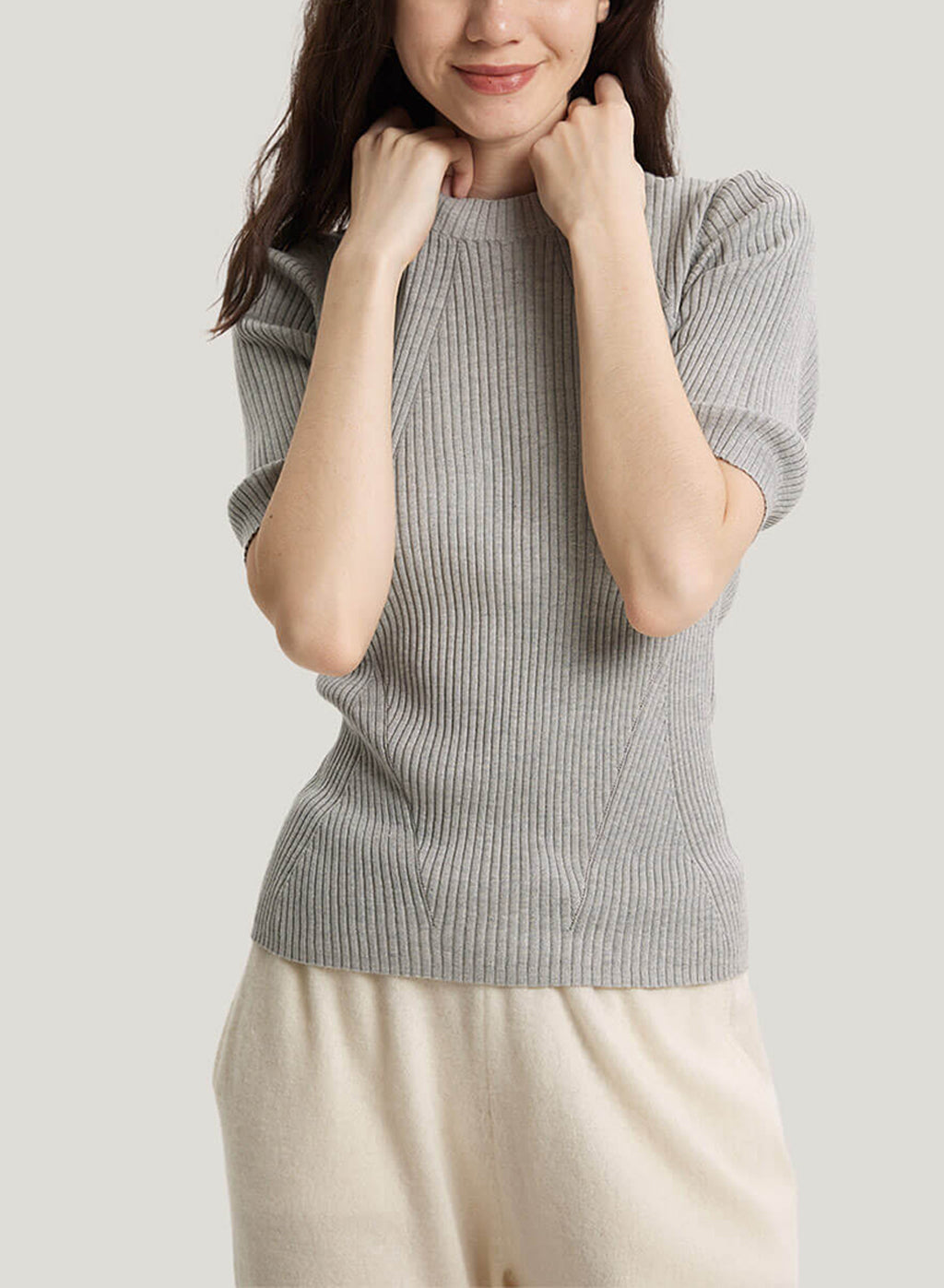 Crew-Neck Silk Cashmere T-Shirt - Grey, S image
