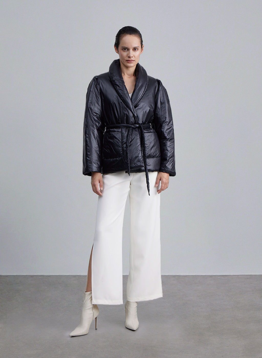 Shawl Lapel Belted Down Jacket - Juniper, S image