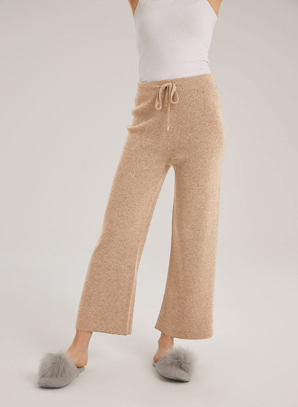 Hadley Drawstring Cashmere-Wool Pants - Light Tan, L image