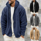 Plush Hooded Jacket Men's Autumn And Winter Fleece Double-sided Wear Warm Coat With Zipper Loose Casual Jacket Outdoor Clothing image 0