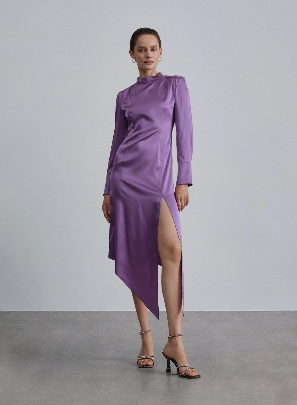 Side Slit Diagonal Hem Silk Dress image 0
