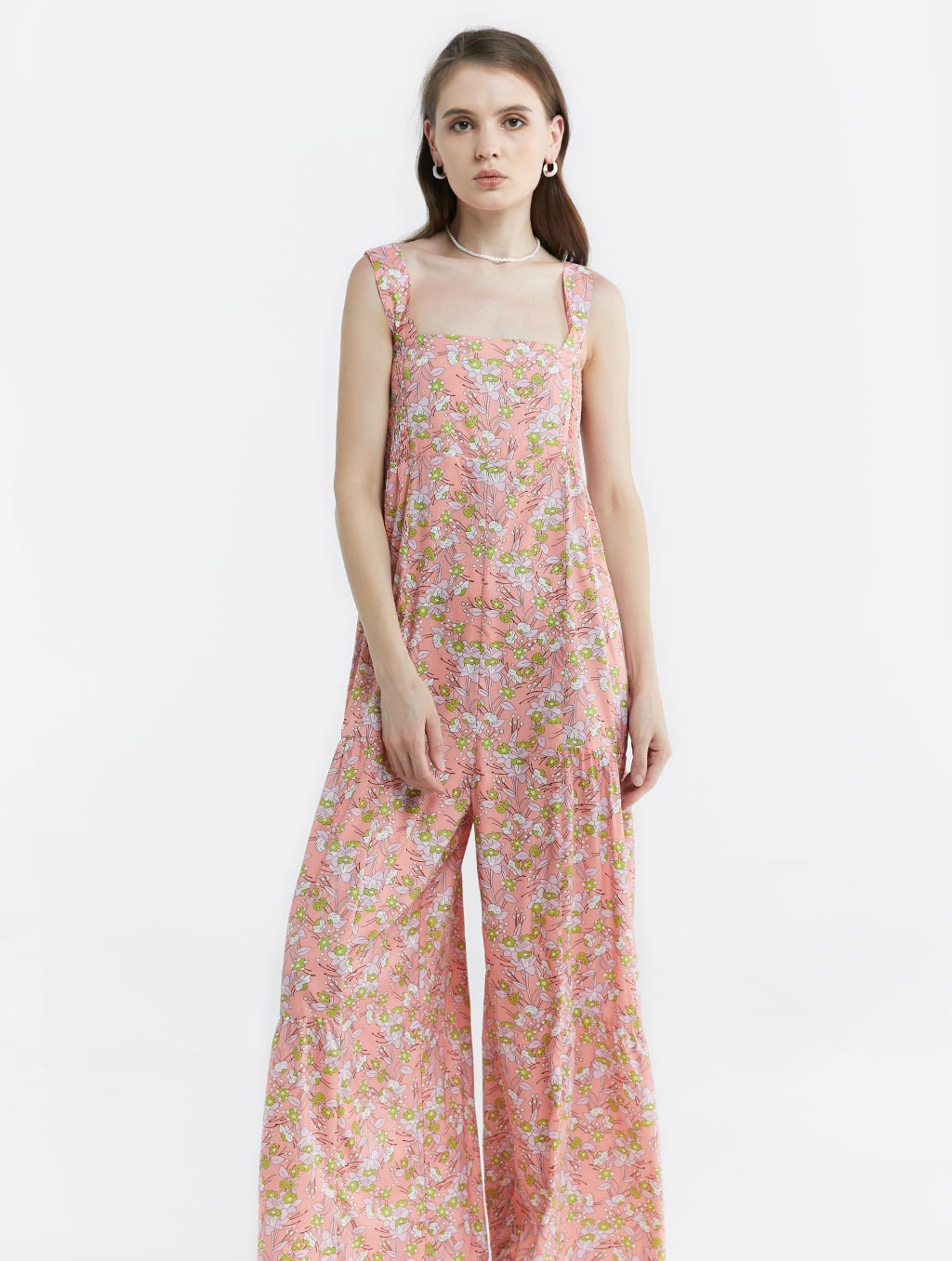 Square Neck Floral Jumpsuit - Dusty Rose, L image