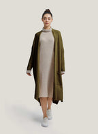 Slouchy Pure Yak Wool Long Cardigan - Dark Olive, M image
