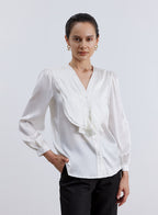 Peplum V Neck Silk Blouse image 0