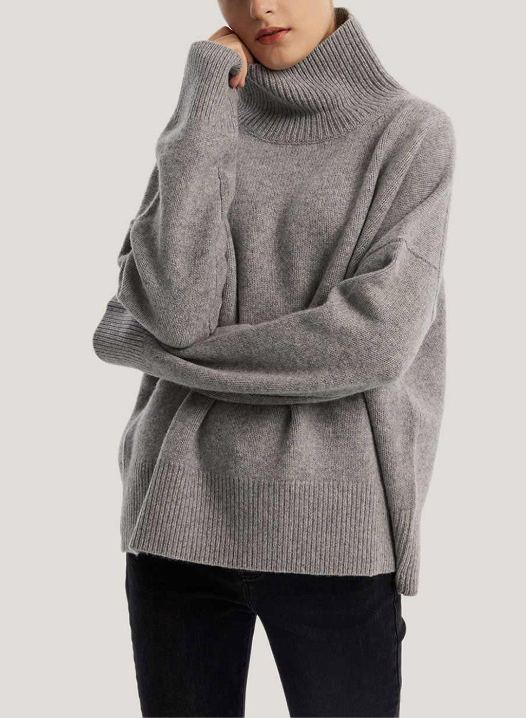 Roll-Neck Pure Cashmere Pullover Sweater - Smoke, XS image
