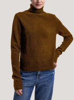 Pure Yak Wool Roll-Neck Fine-Knit Sweater - Brown, L image