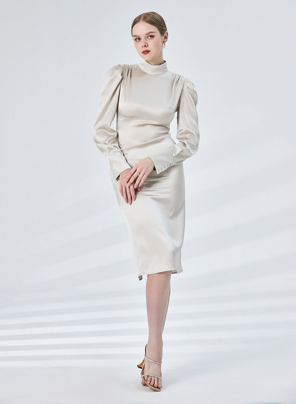 Turtleneck Bouffant Sleeves Silk Dress image 0