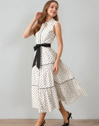 Sleeveless lapel polka dot dress