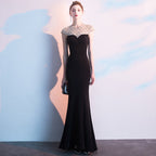 Fishtail Long Banquet Elegant Evening Dress - Black, M image