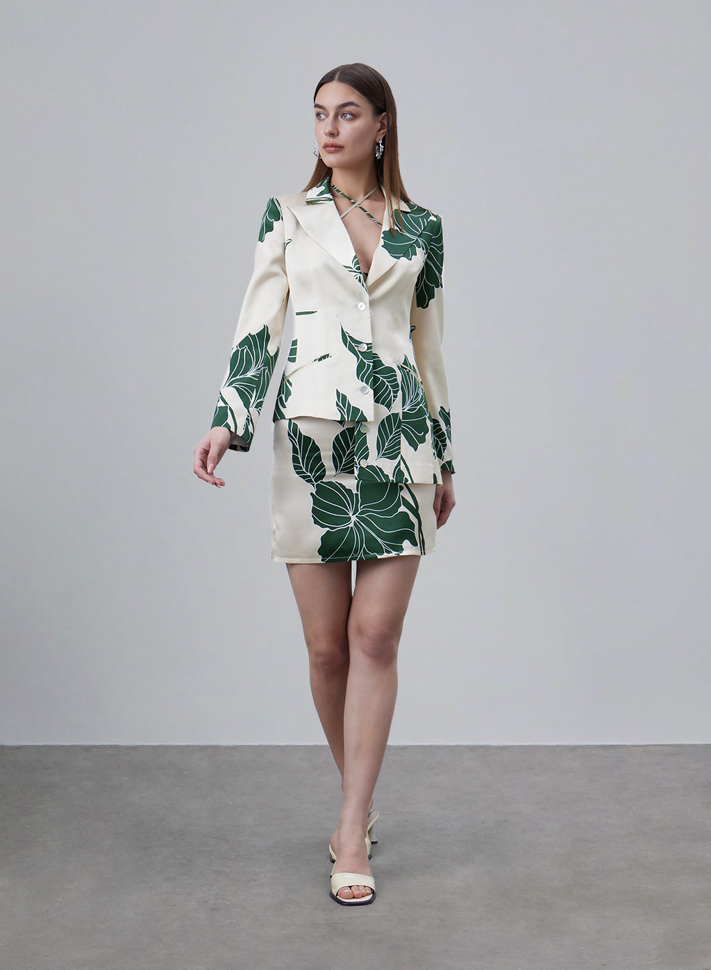 Printed Asymmetric Hem Silk Blazer image 0