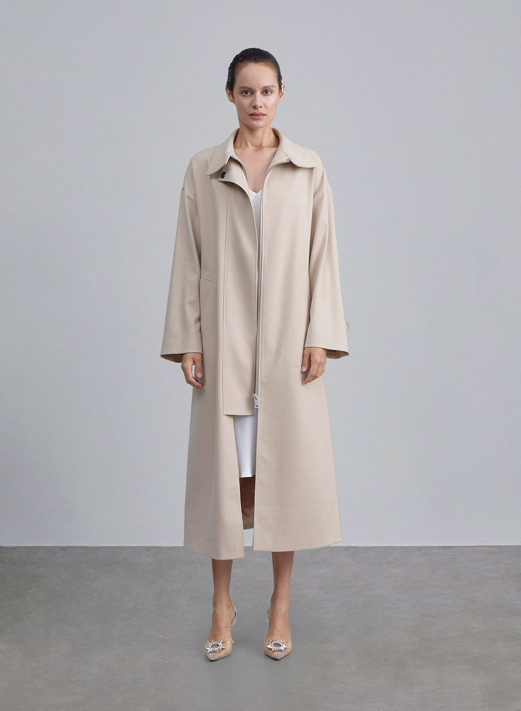 Wide Placekt Belted Trench Coat - Winter Wheat, S image