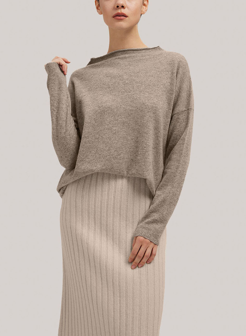 Funnel-Neck Wool-Cashmere Sweater - Pale Taupe, S image