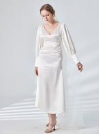 Bouffant Sleeve Waist Tunic Satin dress - Pearl White, XS image