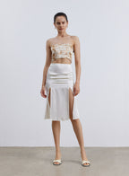 Double Front-slits Silk Half Skirt - Ivory, S image