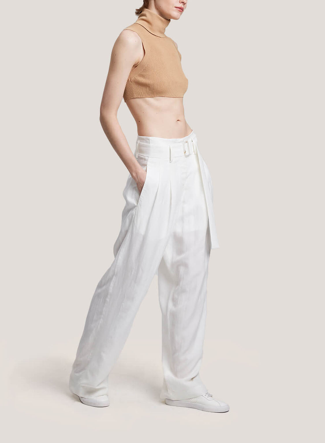 Relaxed Wide-Leg Pants - Offwhite, S image