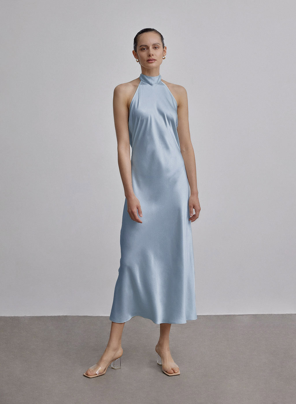 French Bow Halterneck Silk Maxi Dress