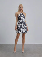 Backless Silk Halter Mini Dress
