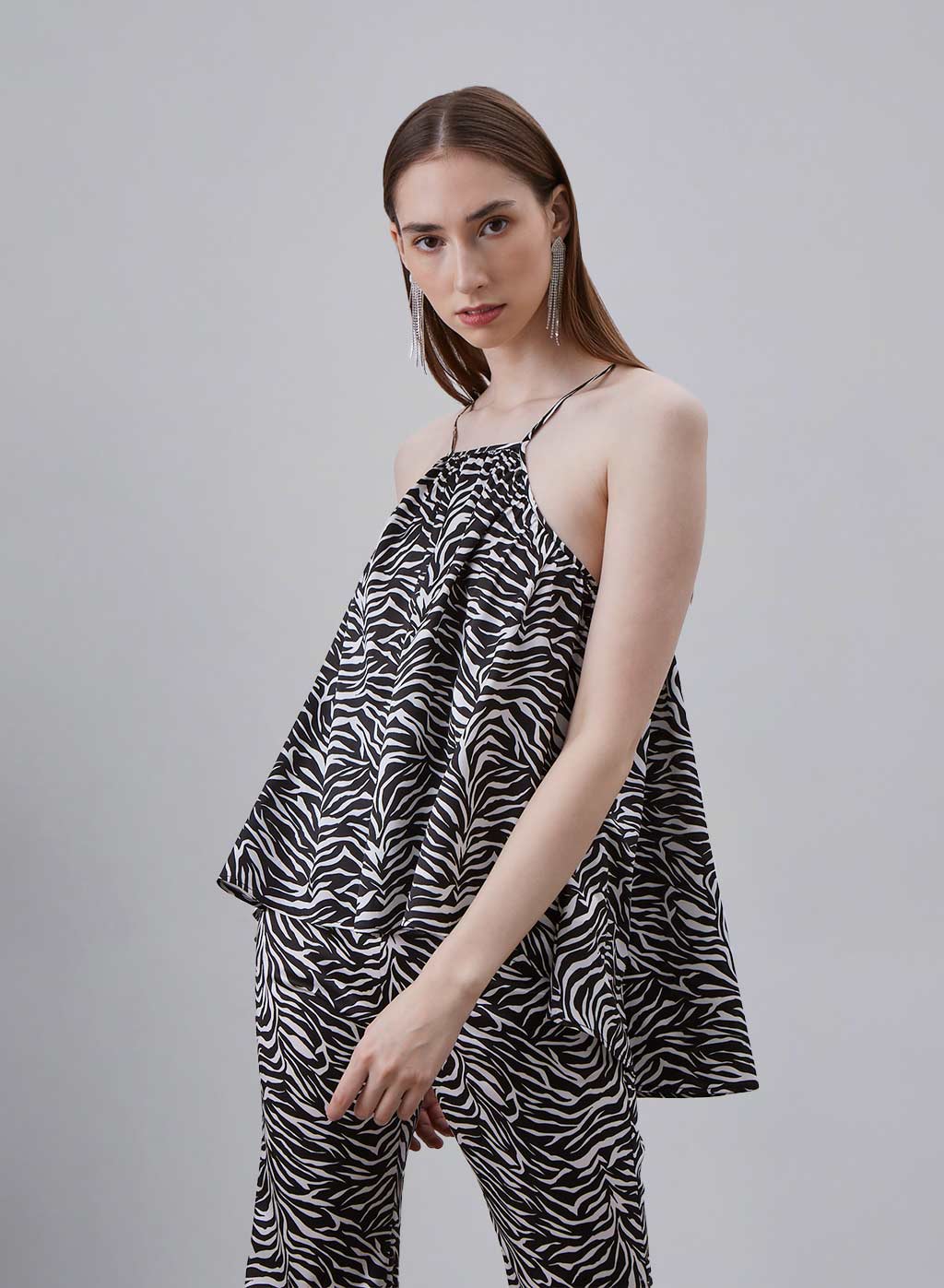 Printed Halter Neck Silk Top image 3