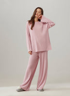 Cashmere Rib-Knit Leisure Bottoms - Peach Pink, XXL image