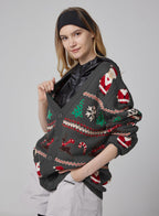 Santa Claus Print Cardigan - Waikawa Grey, XXS image