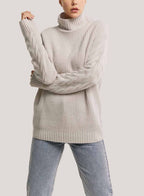 Oversized Pure Wool Turtleneck Sweater - Oatmeal, L image