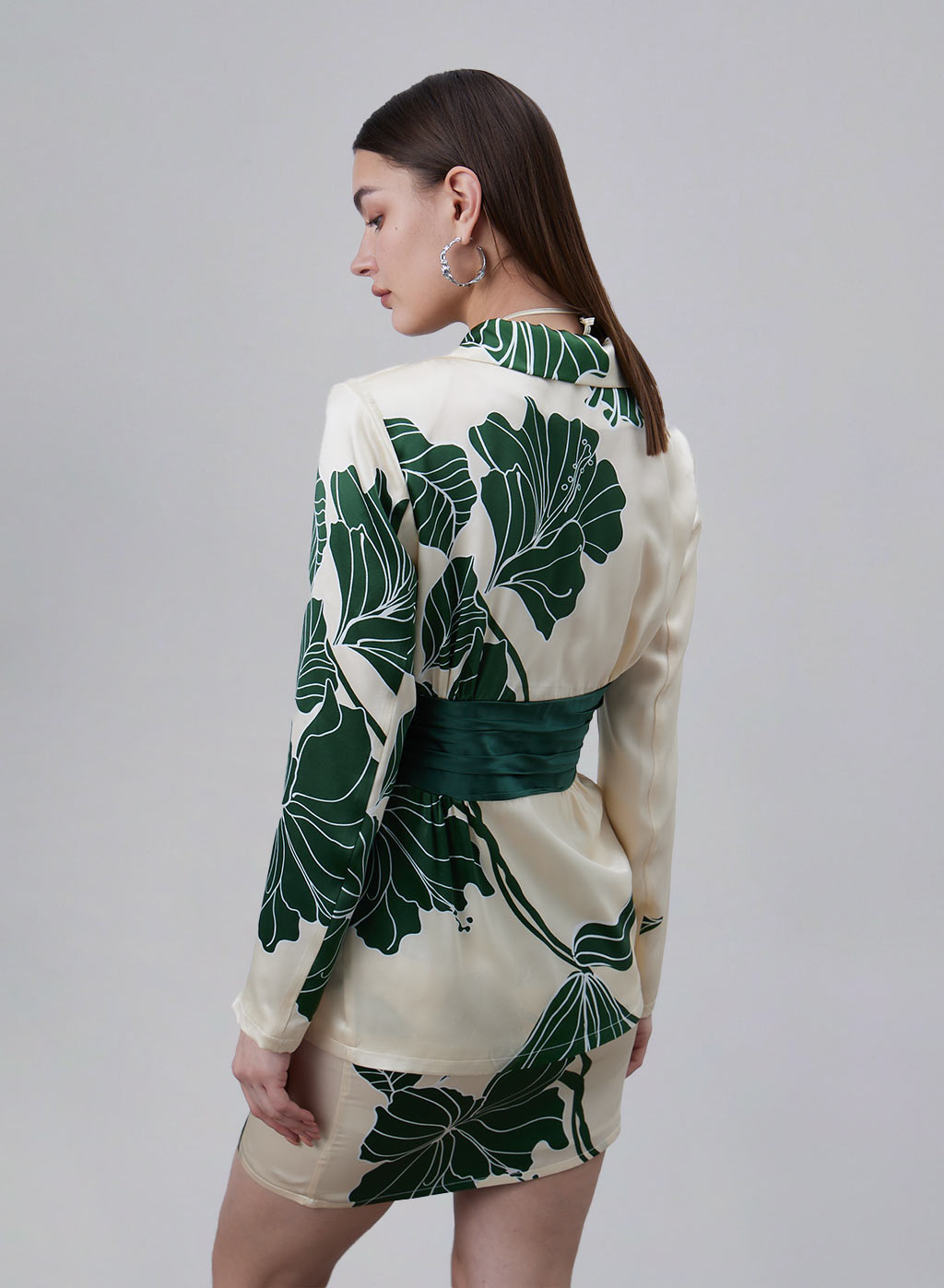 Printed Waist Cinched Silk Blazer image 2