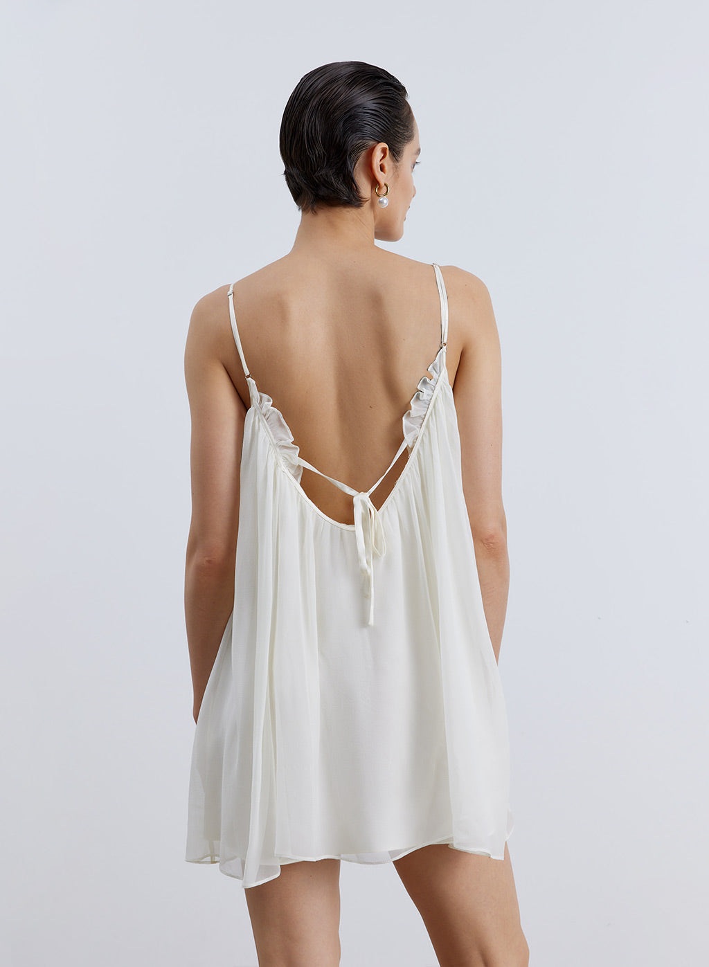 Pleated Back Drawstring Silk Slip Dress image 1