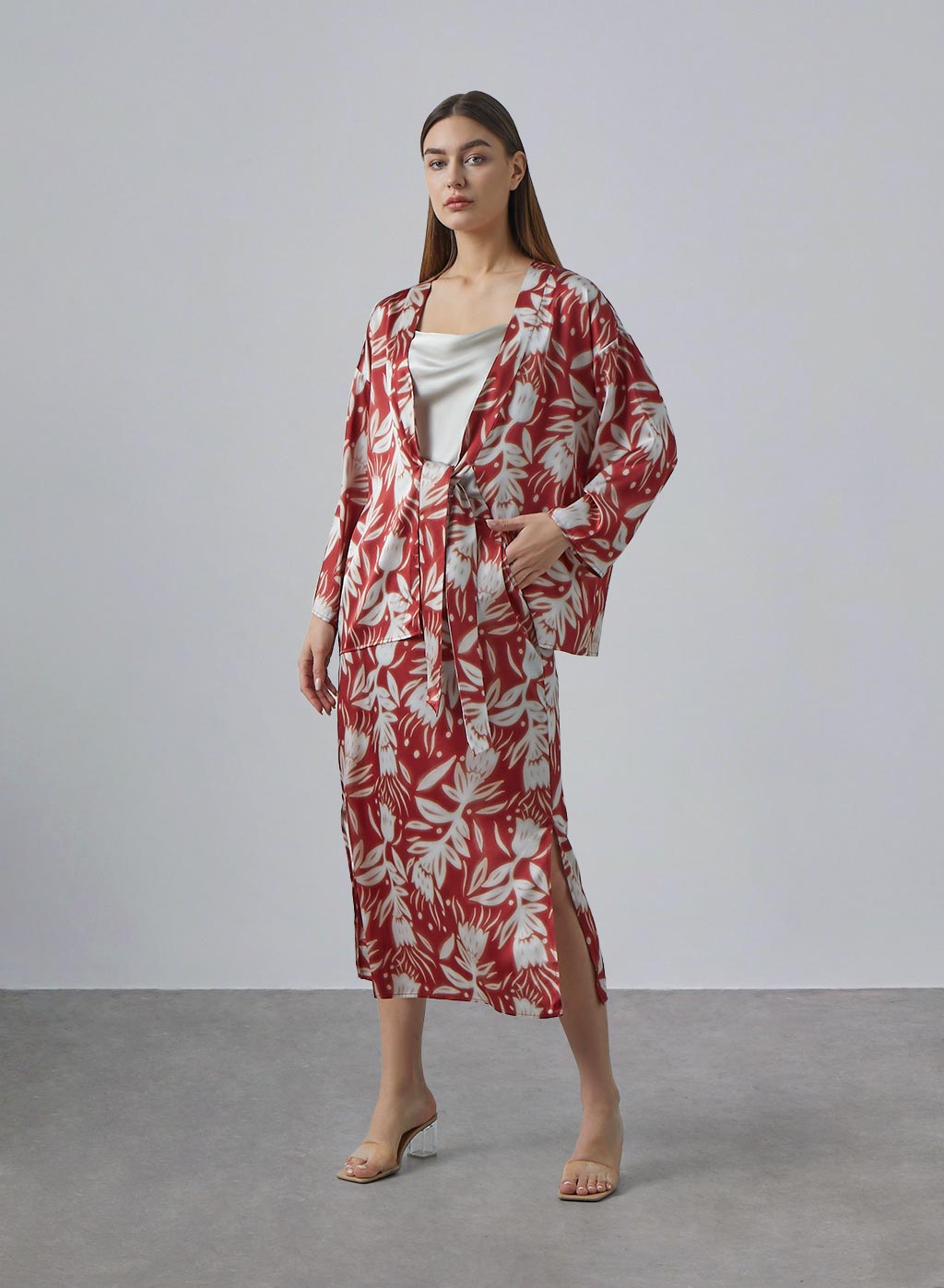 Flattering Side Slit Silk Midi Skirt image 0