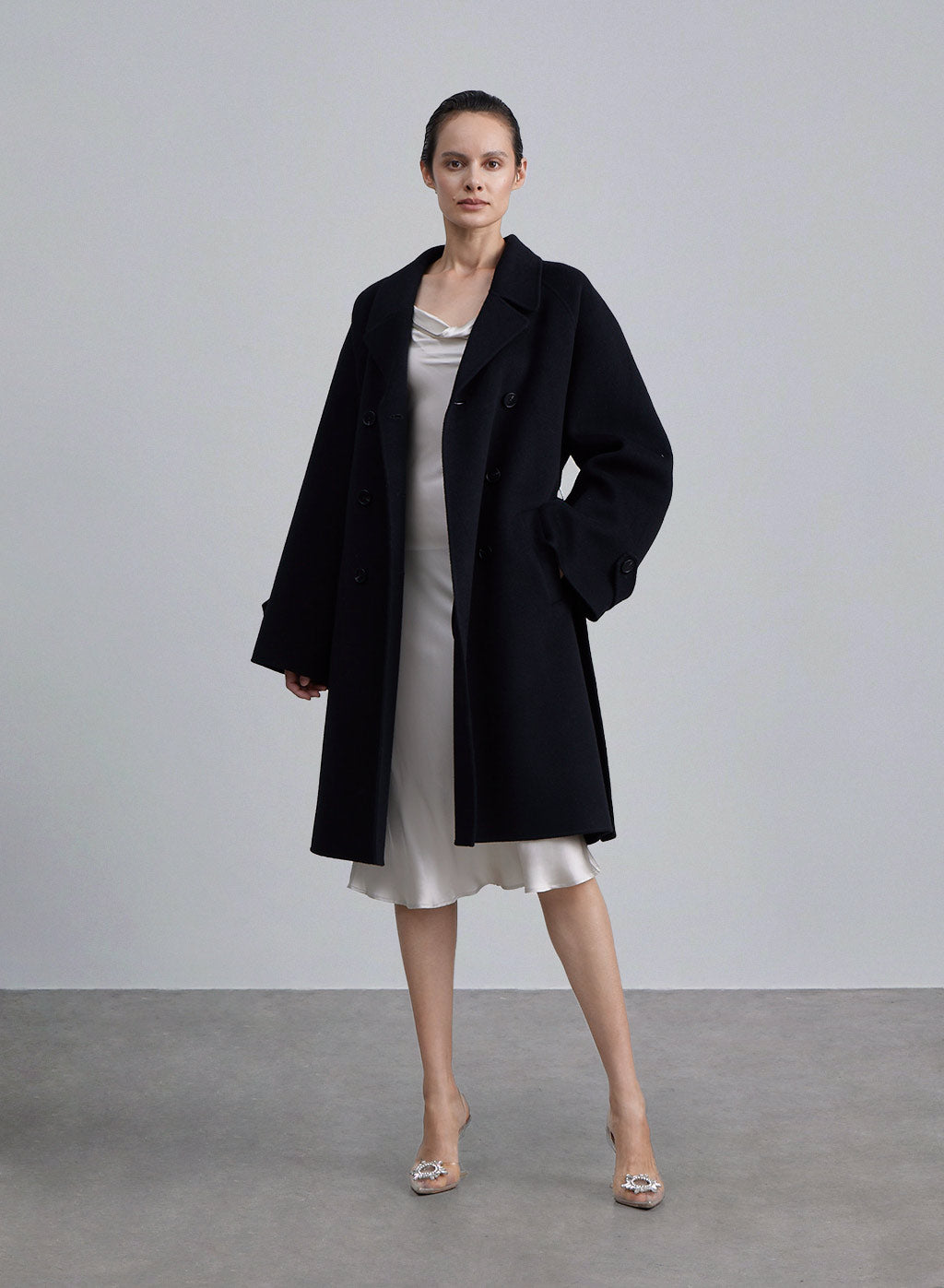 Raglan Sleeve Double-Faced Coat - Midnight Black, XS image