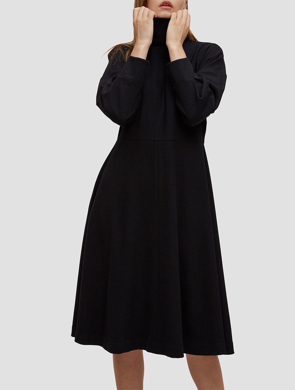 High Collar Wool Dress - Black, XL image