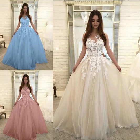 Women Wedding Dress Sleevless Flowers Lace Dress image 0