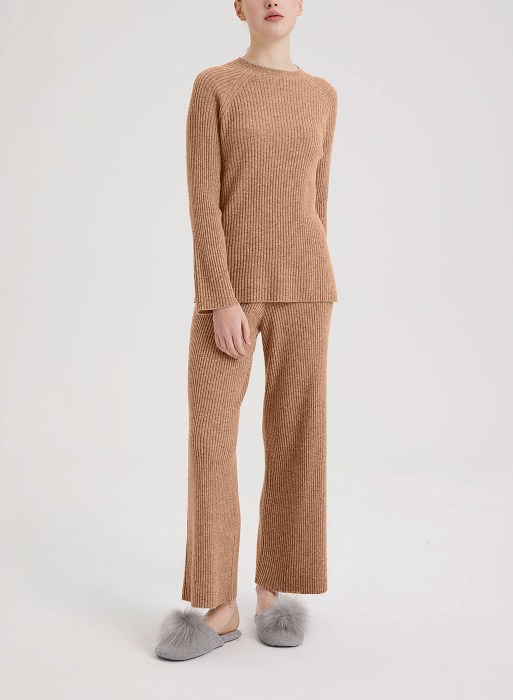 Camel Hair Leisure Rib-Knit Set - Camel, M image