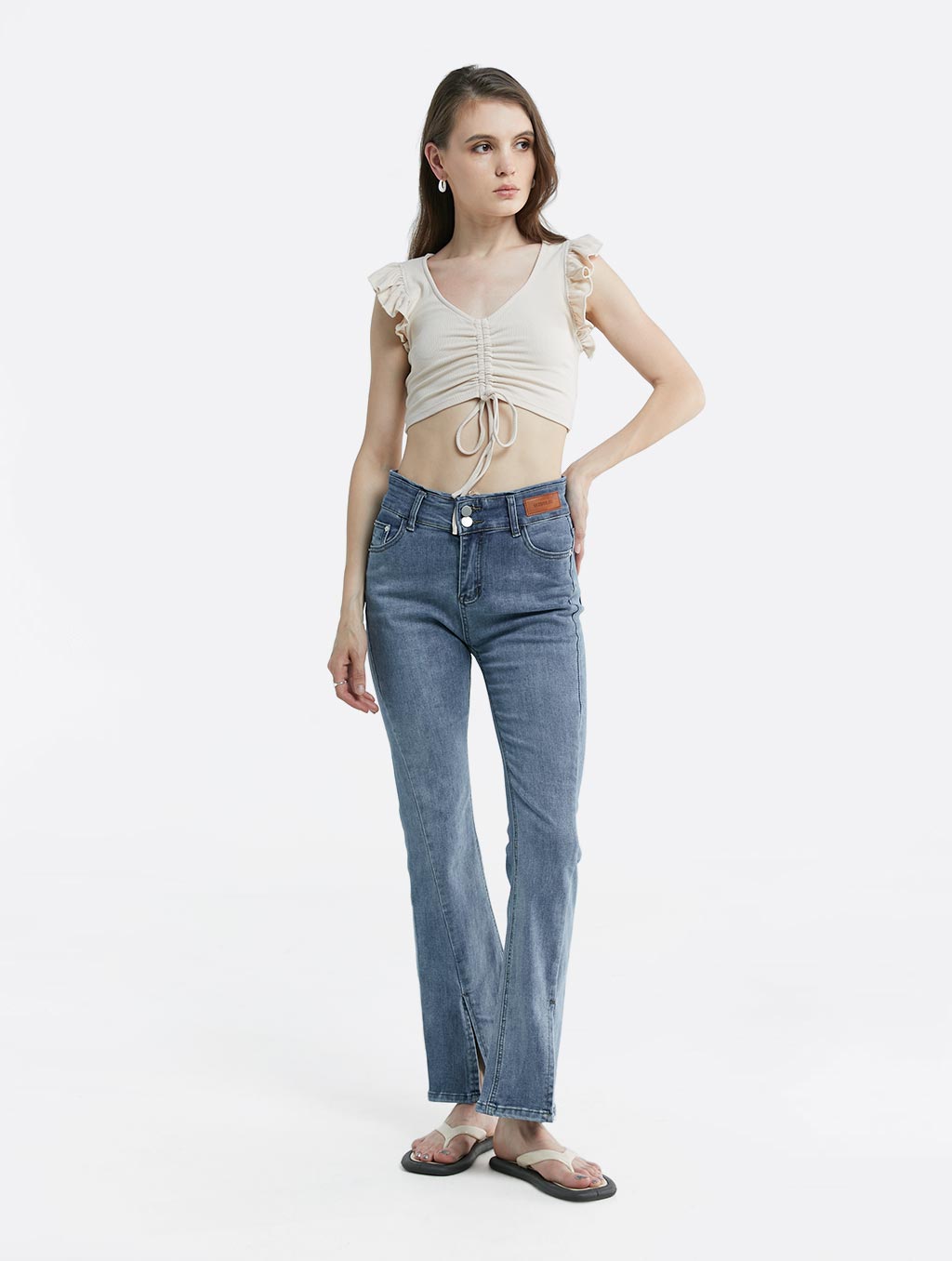 Ribbed Drawstring Front Crop Top